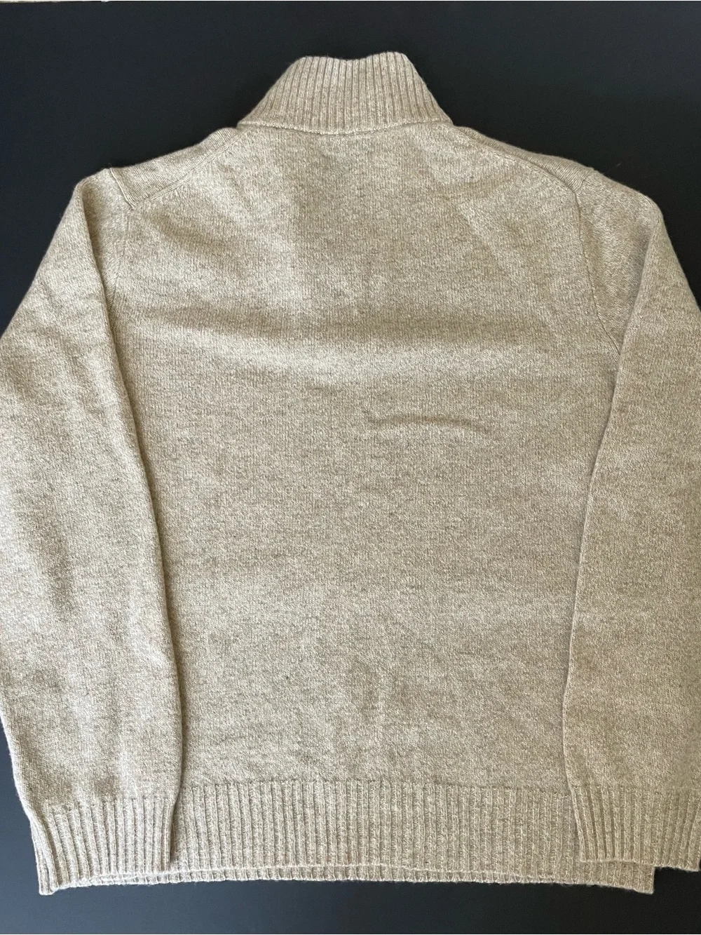 J Crew Sweater Mens XL Beige Lambs Wool 1/4 Zip Mock Neck Knit Pullover
